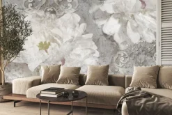 Fototapeta: Białe kwiaty ornament na betonie