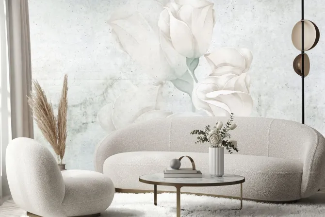 Fototapeta: Białe kwiaty róże na betonowym tle