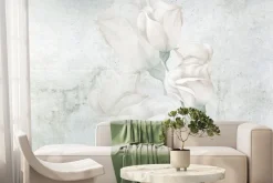 Fototapeta: Białe kwiaty róże na betonowym tle