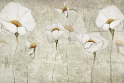 Fototapeta: Białe kwiaty szkic na betonowym tle nowoczesna dekoracja