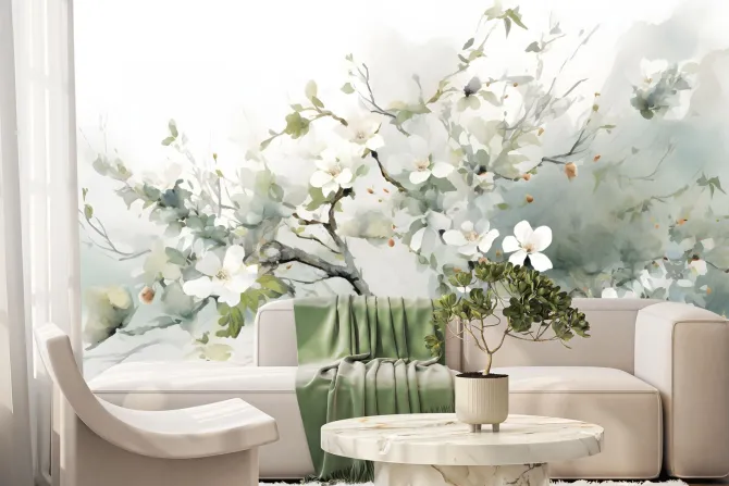 Fototapeta: Białe kwiaty wiśni na gałęzi