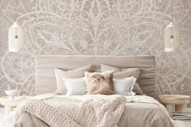 Fototapeta: Białe linie mandali na jasnym tle