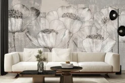 Fototapeta: Białe maki kwiaty w stylu industrialnym