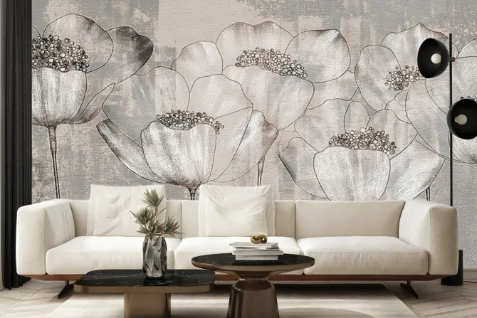 Fototapeta: Białe maki kwiaty w stylu industrialnym