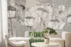 Fototapeta: Białe maki kwiaty w stylu industrialnym