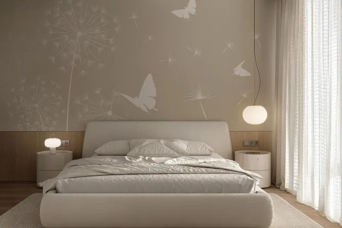 Fototapeta: Białe motyle i dmuchawce z nasionami na wietrze minimalistyczny