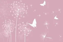 Fototapeta: Białe motyle i dmuchawce z nasionami na wietrze minimalistyczny