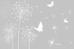 Fototapeta: Białe motyle i dmuchawce z nasionami na wietrze minimalistyczny