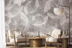 Fototapeta: Białe pióra na szarym betonowym tle styl loft