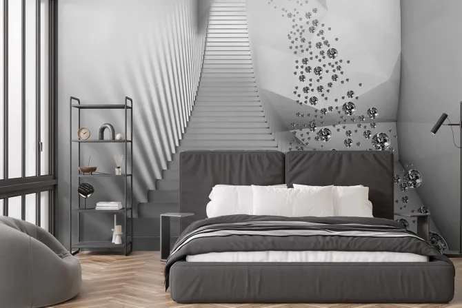 Fototapeta: Białe schody 3d wśród kamieni szlachetnych