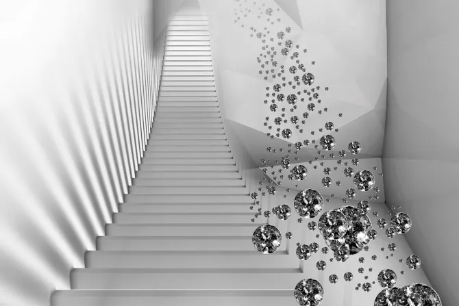 Fototapeta: Białe schody 3d wśród kamieni szlachetnych