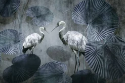 Fototapeta: Białe żurawie wśród dużych tropikalnych liści