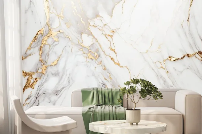 Fototapeta: Biało złoty marmur luksusowy kamień