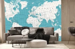 Fototapeta: Biało-niebieska polityczna mapa świata w stylu vintage
