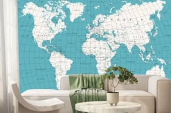 Fototapeta: Biało-niebieska polityczna mapa świata w stylu vintage