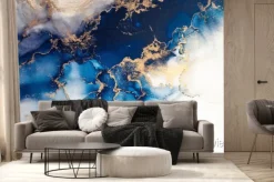 Fototapeta: Biało-niebieski marmur ze złotymi akcentami