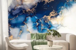 Fototapeta: Biało-niebieski marmur ze złotymi akcentami