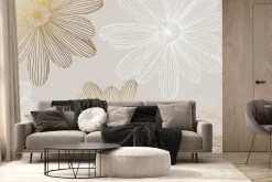 Fototapeta: Biały i złoty szkic stokrotek