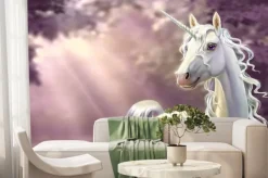 Fototapeta: Biały jednorożec na tle lasu