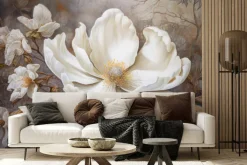 Fototapeta: Biały kwiat magnolii i złote liście