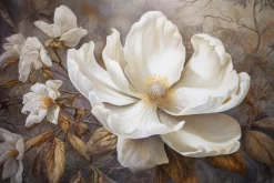 Fototapeta: Biały kwiat magnolii i złote liście