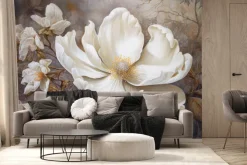 Fototapeta: Biały kwiat magnolii i złote liście