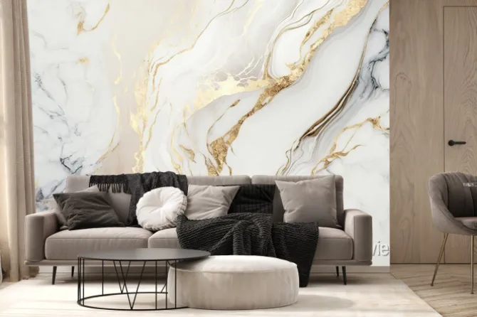 Fototapeta: Biały marmur ze złotymi zdobieniami