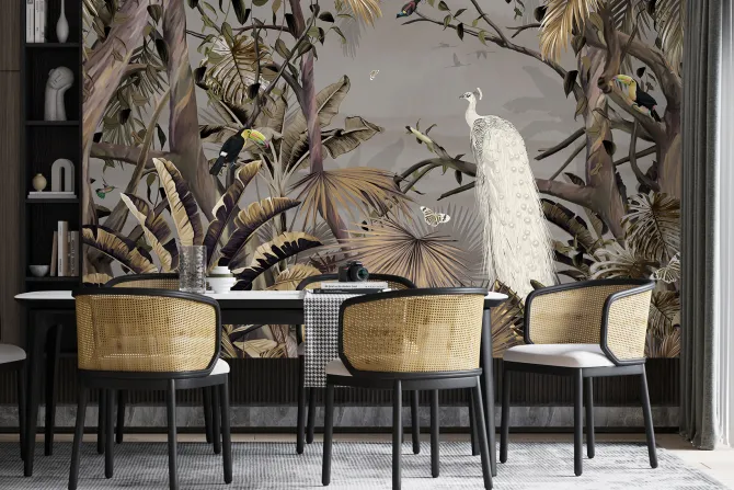 Fototapeta: Biały paw tukany i motyle w tropikalnej dżungli