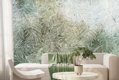 Fototapeta: Biały szkic liści na zielonym tle