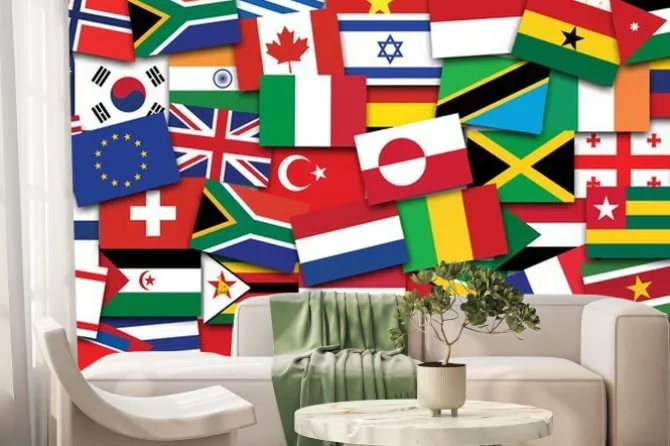 Fototapeta: Big flag background made of world country flags icons. international