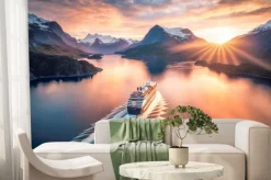 Fototapeta: Birds-eye view of the cruise ships many decks and swimming