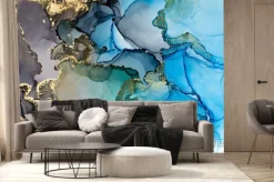 Fototapeta: Błękitno-szary marmur ze złotawymi elementami