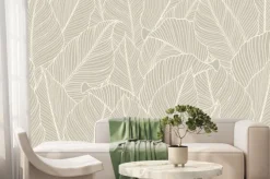 Fototapeta: Botanical foliage line art background vector illustration. tropical