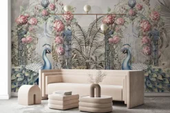 Fototapeta: Botaniczny ogród z różami i pawiami