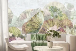 Fototapeta: Botaniczny wzór z liliami wodnymi i zielonymi liśćmi