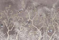 Fototapeta: Botaniczny wzór z krzewami i ptakami