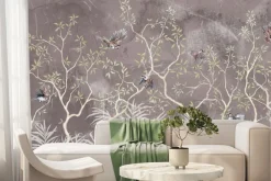 Fototapeta: Botaniczny wzór z krzewami i ptakami