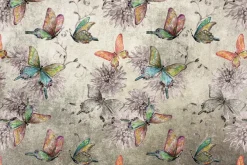 Fototapeta: Botaniczny wzór motyli i kwiatów na betonowym tle z efektem tekstury