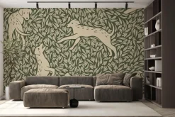 Fototapeta: Botaniczny wzór z psami z zielenią