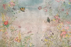 Fototapeta: Botaniczny wzór z kwiatami i ptakami