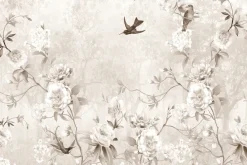 Fototapeta: Botaniczny wzór z ptakami i drzewami