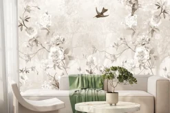 Fototapeta: Botaniczny wzór z ptakami i drzewami