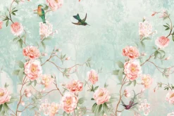 Fototapeta: Botaniczny wzór z ptakami i drzewami