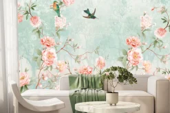 Fototapeta: Botaniczny wzór z ptakami i drzewami