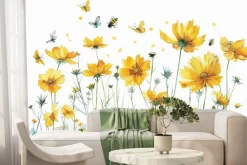 Fototapeta: Botaniczny wzór z żółtymi kwiatami polnymi motylami i owadami