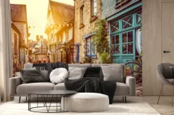 Fototapeta: Brukowana uliczka o zachodzie słońca