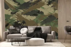 Fototapeta: Brush stroke seamless camouflage print. pattern green brown black