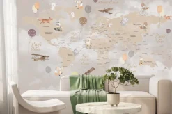 Fototapeta: Brązowa mapa świata ze zwierzętami