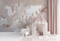 Fototapeta: Brązowa mapa świata ze zwierzątkami