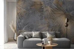 Fototapeta: Brązowe liście palm na szarym betonie